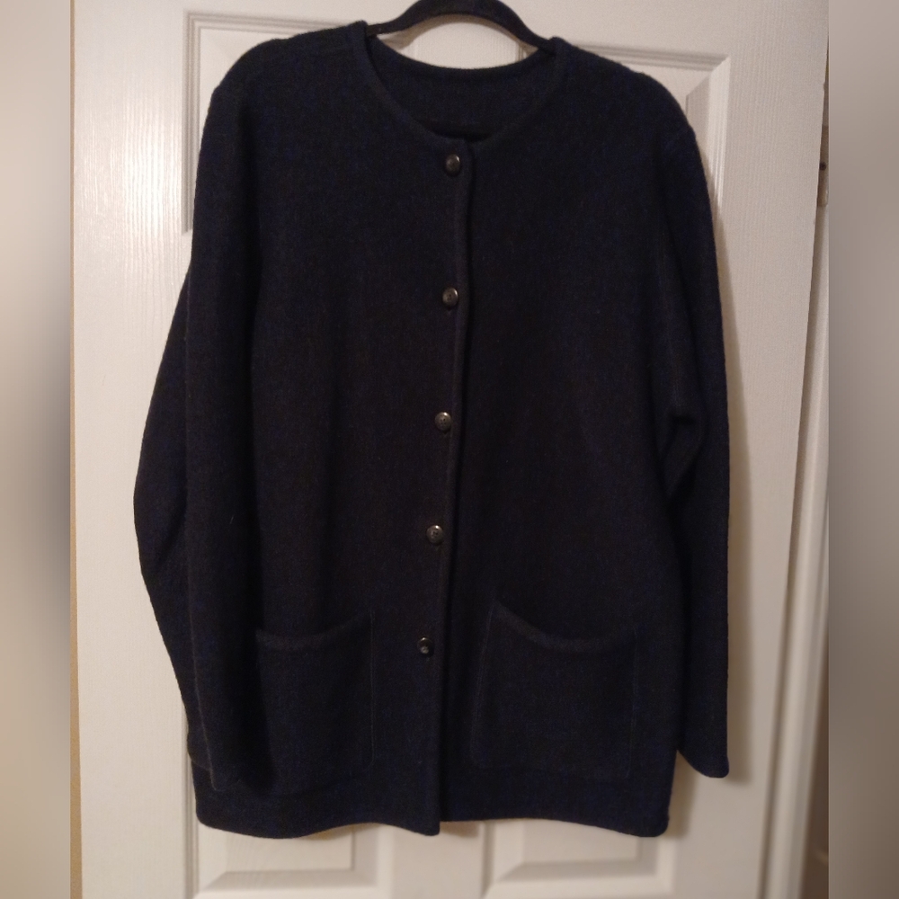 Black Boiled Wool Cardigan Sweater - Women's XL